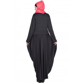 Nazneen Pleating At Waist Stretchable Knits Travel Abaya