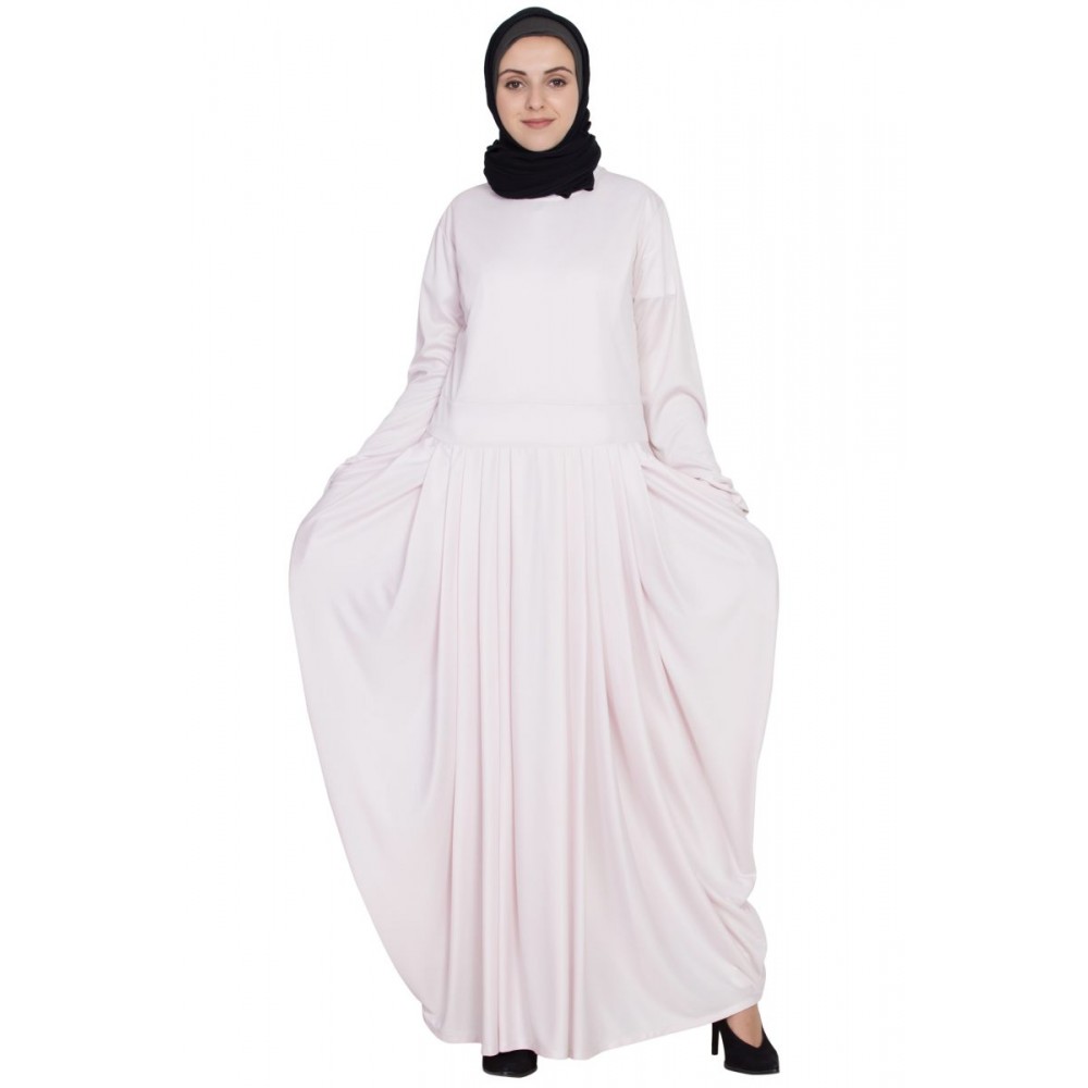 Nazneen Pleating At Waist Stretchable Knits Travel Abaya