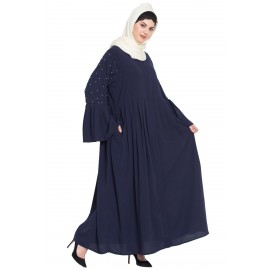 Nazneen Pleated And Pearls Embroidered Front Open Abaya