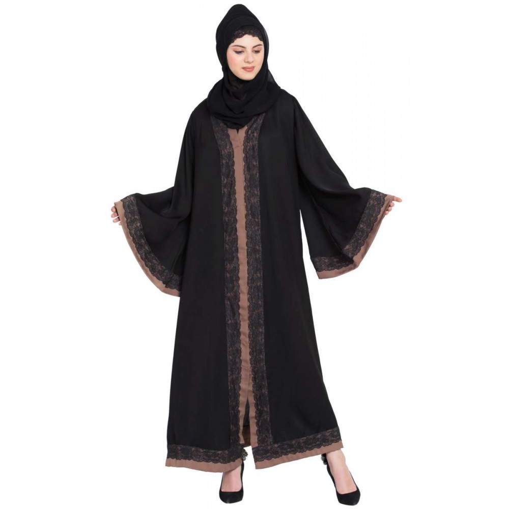 Nazneen Front Open With Lace And Contrast Band Dubai Kaftan