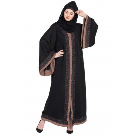 Nazneen Front Open With Lace And Contrast Band Dubai Kaftan