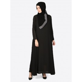 Nazneen Contrast Piping At Sleeve Basic Abaya