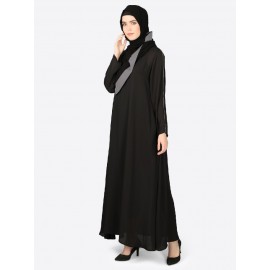 Nazneen Contrast Piping At Sleeve Basic Abaya