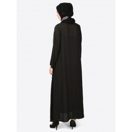 Nazneen Contrast Piping At Sleeve Basic Abaya