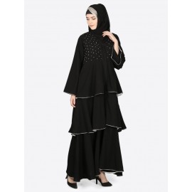 Nazneen Hand Work Three Bell Layer Party Abaya