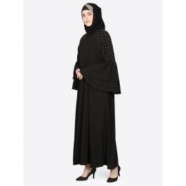 Nazneen Three Bell At Sleeve Hand Work Party Abaya