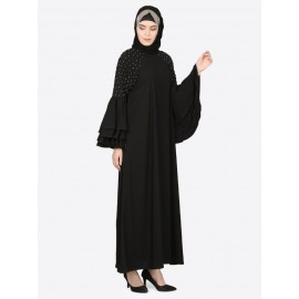 Nazneen Three Bell At Sleeve Hand Work Party Abaya