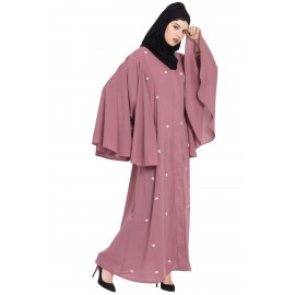 Nazneen Butterfly Sleeve Front Open Pearls Dubai Kaftan