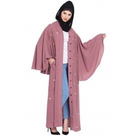 Nazneen Butterfly Sleeve Front Open Pearls Dubai Kaftan