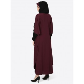 Nazneen Patch Contrast Cuff Wine Kaftan