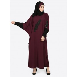 Nazneen Patch Contrast Cuff Wine Kaftan