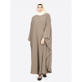 Nazneen Pearl Beaded Khaki Kaftan