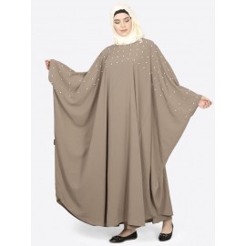 Nazneen Pearl Beaded Khaki Kaftan