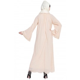 Nazneen Pearls Hand Work Halter Neck Peach Wedding Abaya