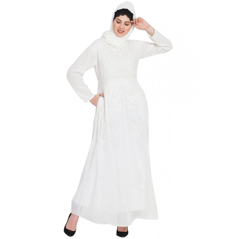 Nazneen Hand Embroidered Off White Wedding Abaya