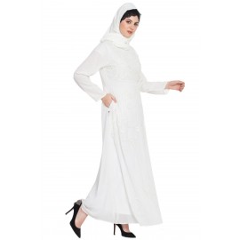 Nazneen Hand Embroidered Off White Wedding Abaya