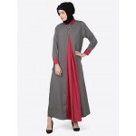 Nazneen Contrast Yoke Grey/Wine Casual Abaya