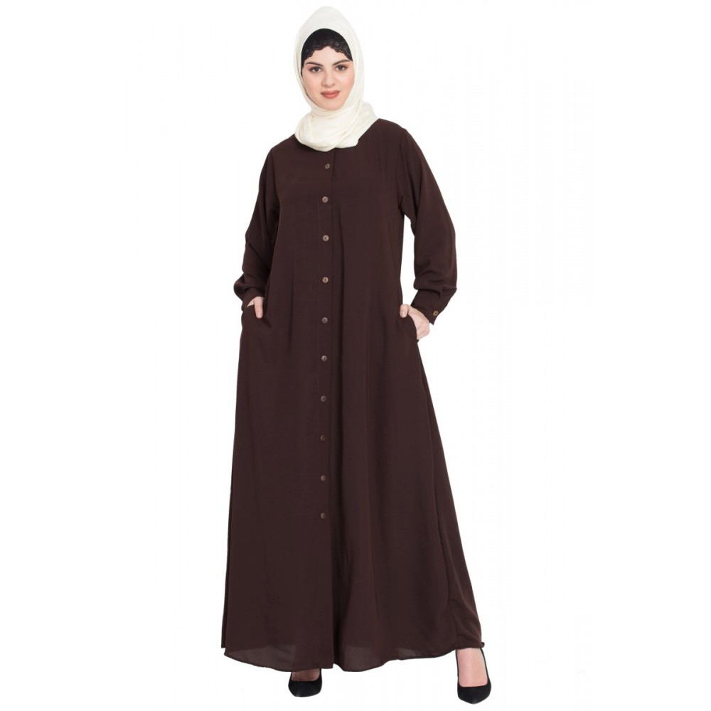 Nazneen Front Open Cuff And Band Casual Abaya