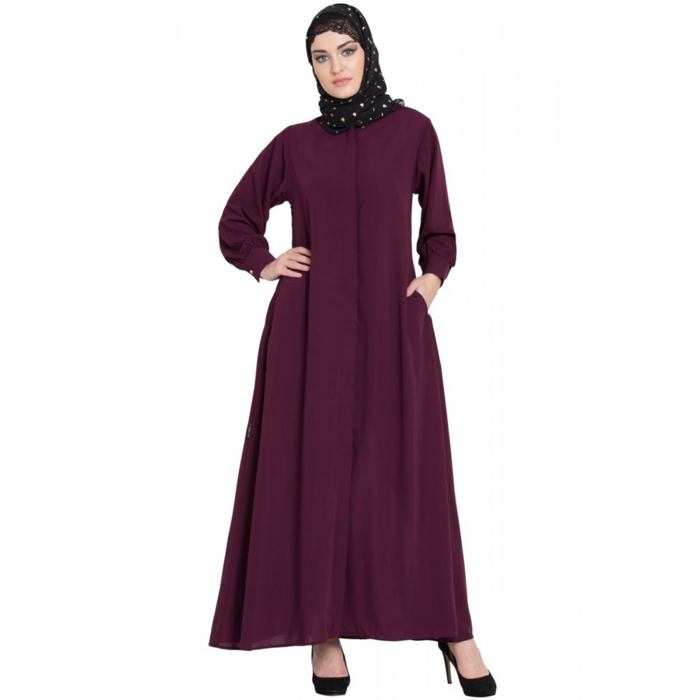 Nazneen Hidden Placket Front Open Casual Abaya