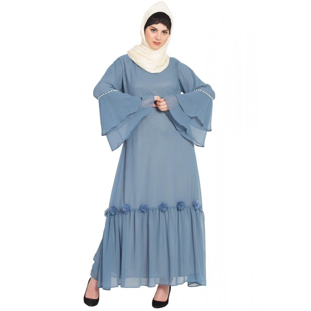 Nazneen Bell Sleeve Flowers Around Knee Party Abaya