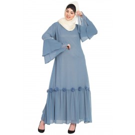 Nazneen Bell Sleeve Flowers Around Knee Party Abaya