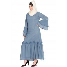 Nazneen Bell Sleeve Flowers Around Knee Party Abaya