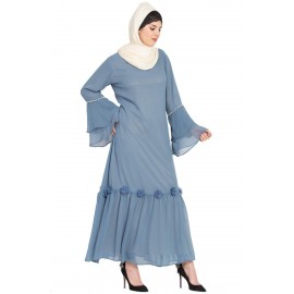 Nazneen Bell Sleeve Flowers Around Knee Party Abaya