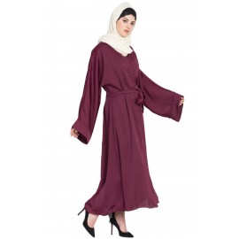 Nazneen Front Open With Belt Wine Abaya