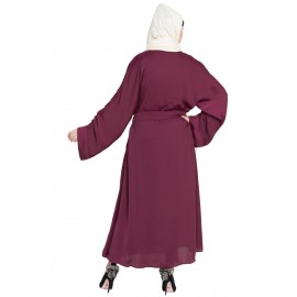 Nazneen Front Open With Belt Wine Abaya