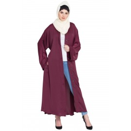 Nazneen Front Open With Belt Wine Abaya