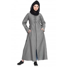 Nazneen Front Open With Zip Denim Abaya