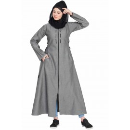 Nazneen Front Open With Zip Denim Abaya