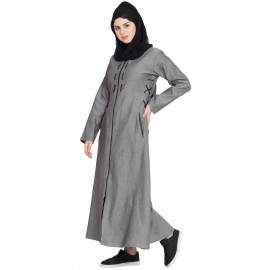 Nazneen Front Open With Zip Denim Abaya