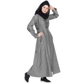 Nazneen Front Open With Zip Denim Abaya