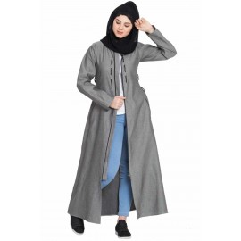 Nazneen Front Open With Zip Denim Abaya