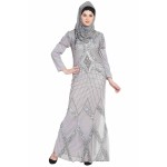 Nazneen Full Embellished Grey Party Abaya