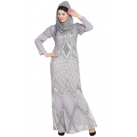 Nazneen Full Embellished Grey Party Abaya