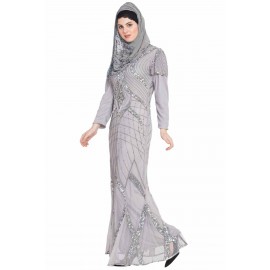 Nazneen Full Embellished Grey Party Abaya