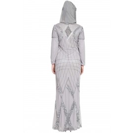 Nazneen Full Embellished Grey Party Abaya