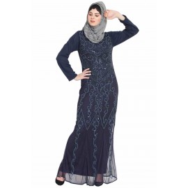 Nazneen Full Embellished Navy Party Abaya