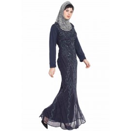 Nazneen Full Embellished Navy Party Abaya