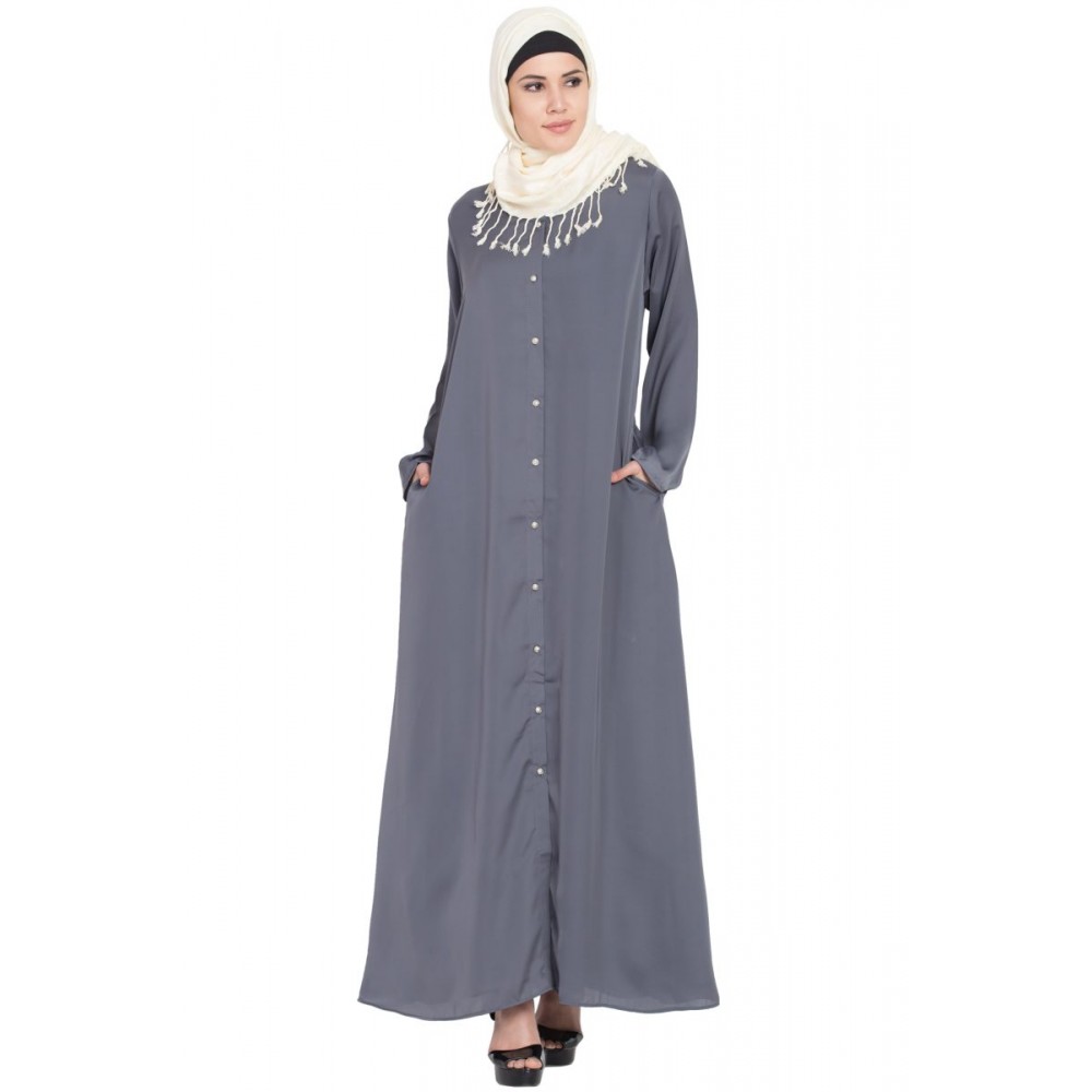 Nazneen Decorative Button Front Open Abaya