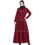 Nazneen Gathered 3 Panels With Zig-Zag Lace Flare Abaya