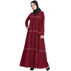 Nazneen Gathered 3 Panels With Zig-Zag Lace Flare Abaya