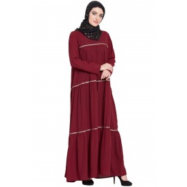 Nazneen Gathered 3 Panels With Zig-Zag Lace Flare Abaya