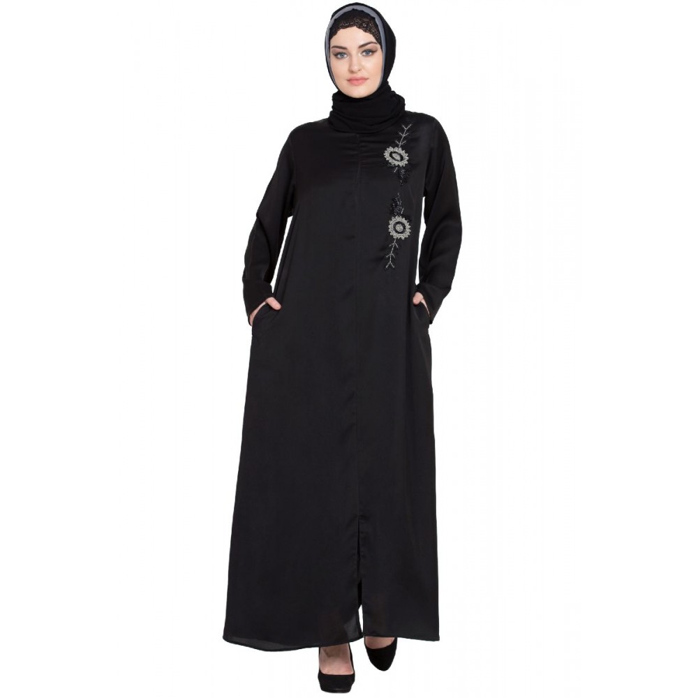 Nazneen Front Zip And Slit Hand Work Nida Abaya