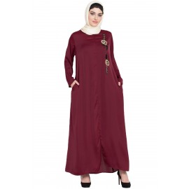 Nazneen Front Zip And Slit Hand Work Nida Abaya