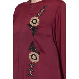 Nazneen Front Zip And Slit Hand Work Nida Abaya