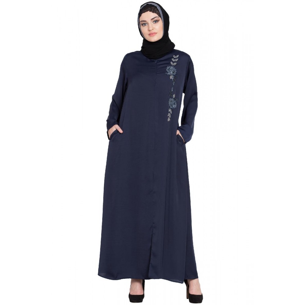 Nazneen Front Zip And Slit Hand Work Nida Abaya