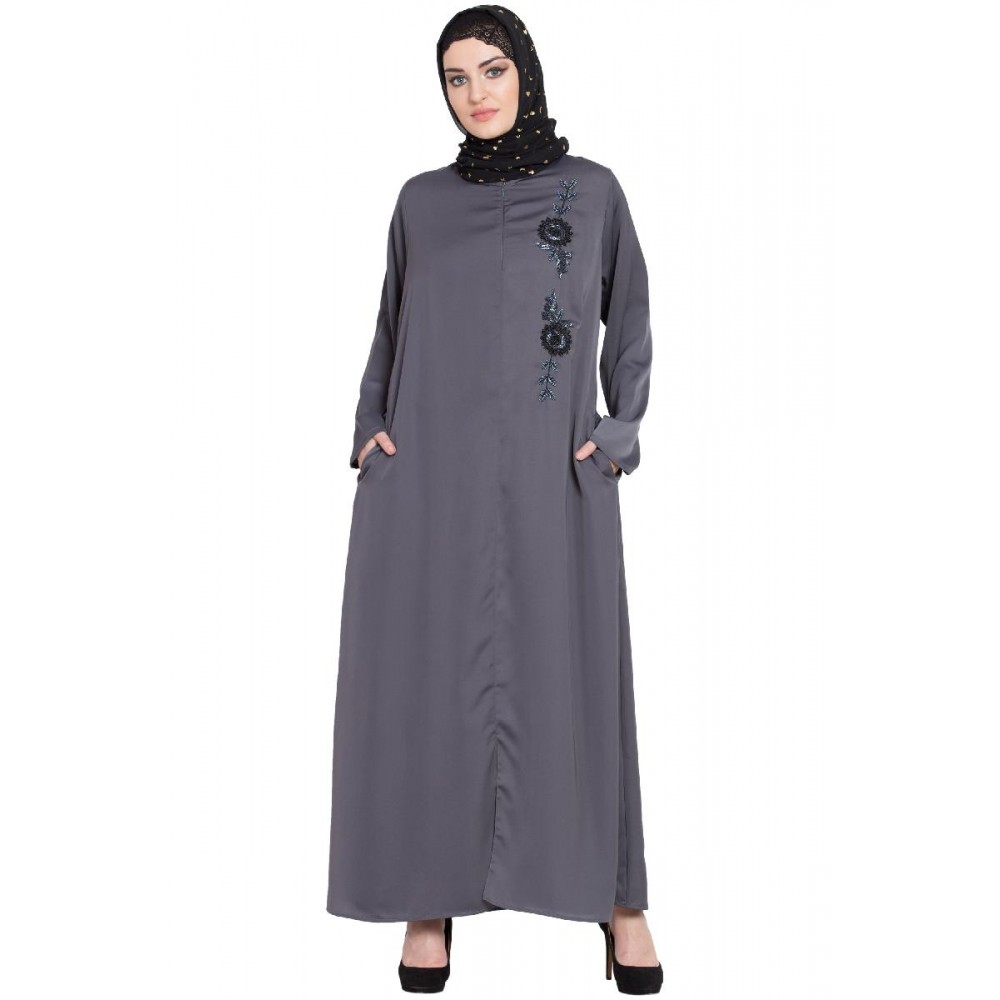 Nazneen Front Zip And Slit Hand Work Nida Abaya